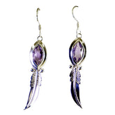 Emily Purple Solitaire Earrings with Silver Feather Design